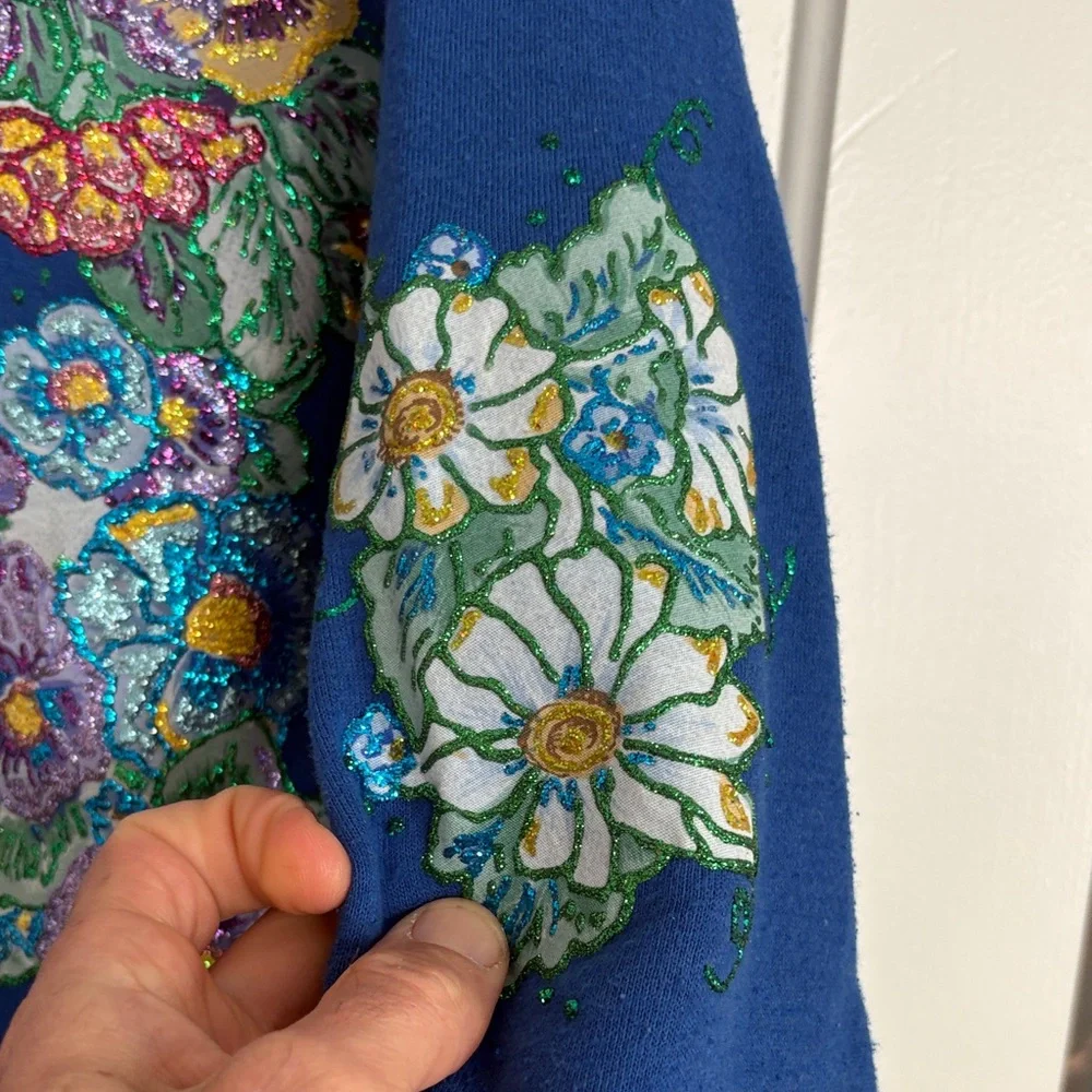 Coleman Blue Hoodie with Floral Embroidery‎ Craft Day Mayham
